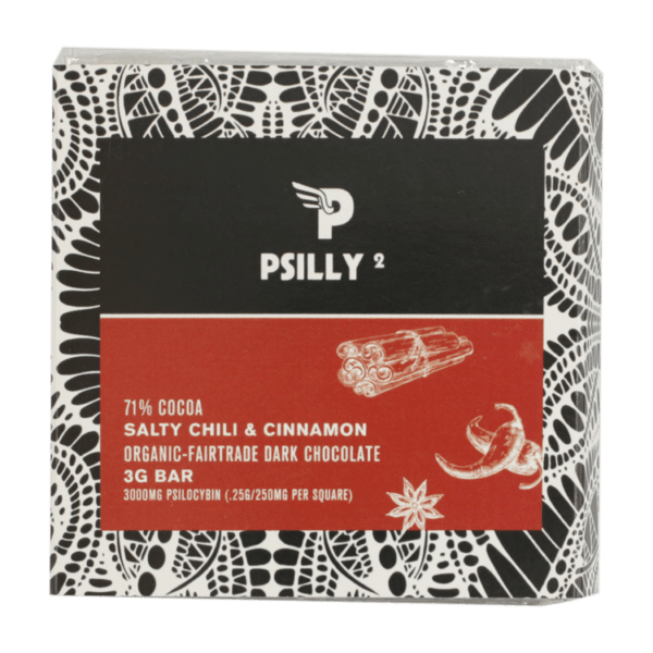 Psilly - Dark Chocolate Bar - Salty Chili & Cinnamon | Shrooms Online Canada
