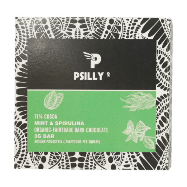 Psilly - Dark Chocolate Bar - Mint & Spirulina | Shrooms Online Canada